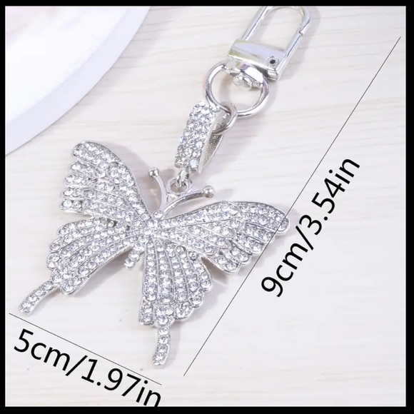 Rhinestone Silver Butterfly Key Chain or Purse Charm Accessory ✨ - Picture 3 of 5